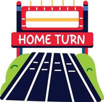 Flat sticker of home turn text written under a scoreboard vector