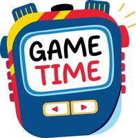 A flat sticker of stopwatch with game time written on it vector