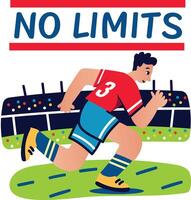 A flat sticker of running character with no limits typography vector