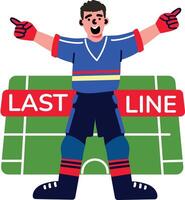 A flat sticker of match referee holding arms out with last line text vector