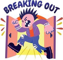 A flat sticker of graffiti character with breaking out typography vector