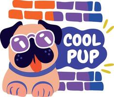 Cool pup typography sticker in flat style vector