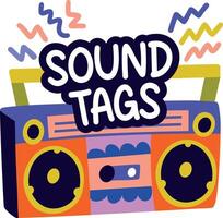 A flat sticker of radio with sound tags typography vector