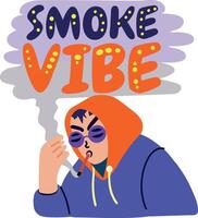 A flat sticker of graffiti character with smoke vibe typography vector