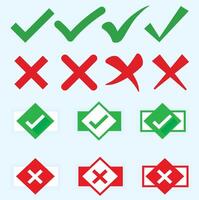 The set of check mark icons. Green tick and red cross check marks flat line icons set. illustration isolated on white background vector