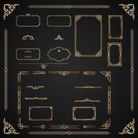 New Set of Decorative vintage frames and borders set, gold photo frame with corner Thailand line floral for picture. Gold Ornate vintage frames and scroll elements. photo frame fl vector