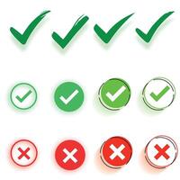 A new The set of check mark icons. Green tick and red cross check marks flat line icons set. illustration isolated on white background vector