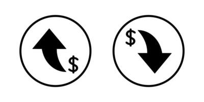 Dollar up and down icon on circle line. USD currency arrow increase and decrease sign symbol vector