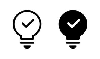 Insight, tip icon. Light bulb with check mark symbol vector