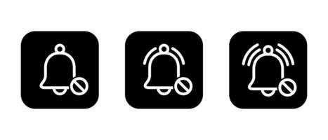 No bell prohibition icon set on black square. Turn off notification sign symbol vector
