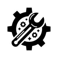 Gear and wrench icon for technical projects. vector