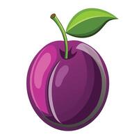 a purple plum fruit with green leaf on it vector
