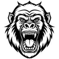 a gorilla head with its mouth open white background vector