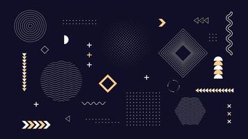 Stylish abstract geometric background featuring minimal shapes, dots, and lines on a dark backdrop with gold highlights. Perfect for digital designs, wallpapers, branding, and creative projects. vector