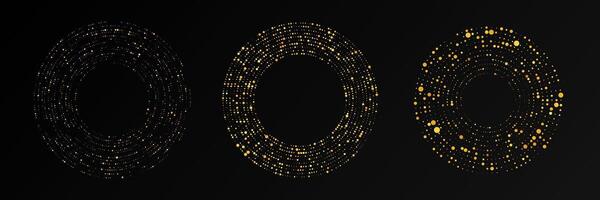 Abstract gold glowing halftone dotted background. Set of gold glitter patterns in circle form. Circle halftone dots. illustration vector