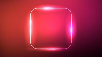 Neon rounded square frame with shining effects on dark red background. Empty glowing techno backdrop. illustration vector