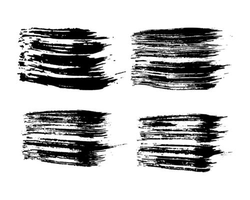 Set of four black brush strokes. Hand ink spots isolated on white background. illustration