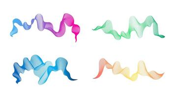 Curved wavy stripes. Set of four colored gradient wave lines on white background. illustration vector