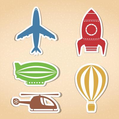 Colored air transport icons set