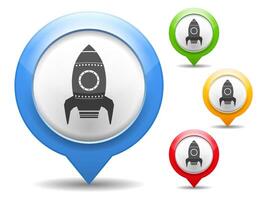 Map markers with rocket icon vector