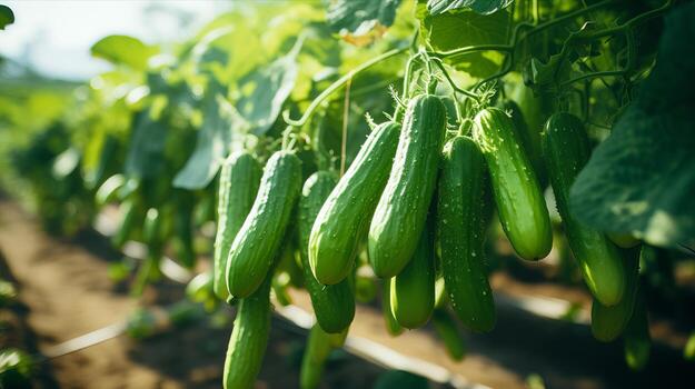 Cucumbers growing in a field photo