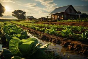 A farm with vegetables growing in the field photo