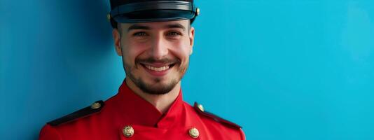 Cheerful Bellhop Embraces Job with Vibrant Enthusiasm photo