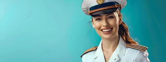 Cheerful Cruise Ship Attendant at Work on a Colorful Backdrop photo
