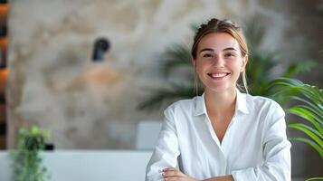 Cheerful Front Desk Associate Excels in Dedicated Work Environment photo