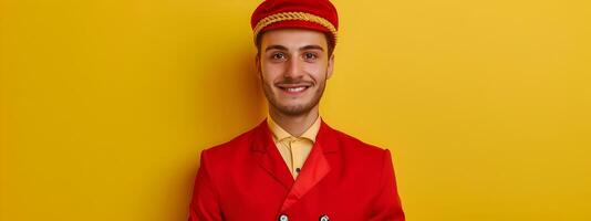 Cheerful Bellhops Vibrant Portrait Symbolizing Success and Commitment in the Hospitality Industry photo