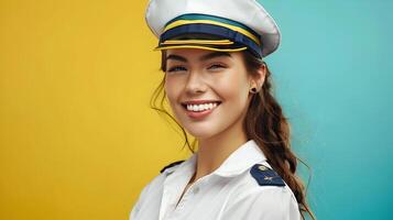 Cheerful Cruise Ship Attendant Exuding Professionalism and Warmth in a Portrait photo