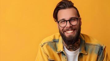 Cheerful Young Addiction Counselor Working Diligently on a Colorful Background photo