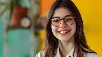 Cheerful Mental Health Counselor Working Diligently on Colorful Background photo