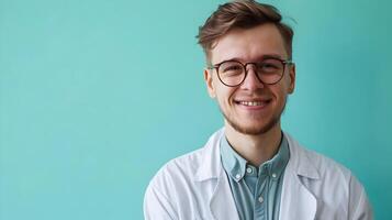 Cheerful Young Therapist Engrossed in Helping Client on Colorful Background photo