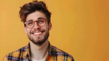 Cheerful Young Counselor Working on a Colorful Background Professional Help and Encouragement photo