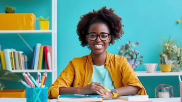 Dedicated School Counselor Working Positively in a Colorful Office photo