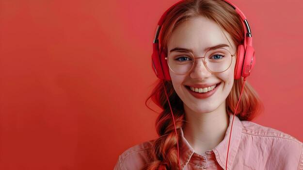 Cheerful Customer Support Representative Excelling in a Colorful Online Workspace photo