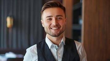 Enthusiastic Hotel Manager Excelling in Daily A Portrait photo