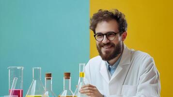 Excited Young Chemist Uncovers Innovative Solution in Vibrant Laboratory photo