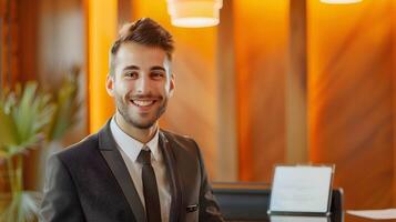 Enthusiastic Lodging Manager at Work A Vision of Professional Commitment and Guest Satisfaction photo