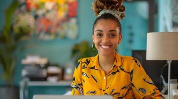 Enthusiastic Front Desk Associate Excelling in Vibrant Workspace photo