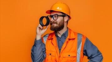 Enthusiastic Geologist Young Professional Working with Joy on Colorful Field Research photo