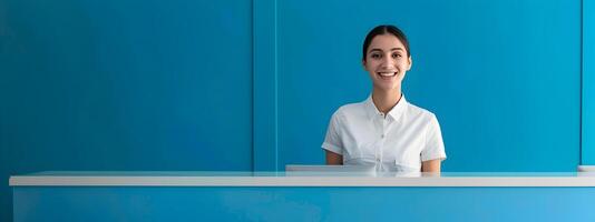 Enthusiastic Front Desk Associate Excelling in Corporate Career with Professional Smile photo