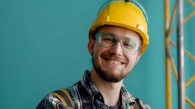 Enthusiastic Young Director Excelling in Maintenance Task on Colorful Background photo