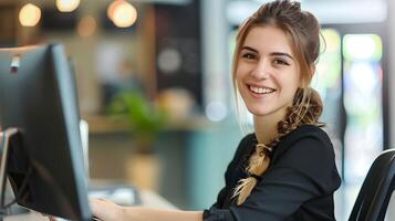 Enthusiastic Front Desk Manager A Vision of Professional Dedication and Happiness in the Office photo
