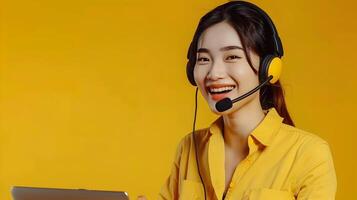 Happy Young Call Center Representative Excelling in Professional Service photo