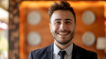 Happy Young Hotel Manager Excelling in Dynamic Hospitality Role photo