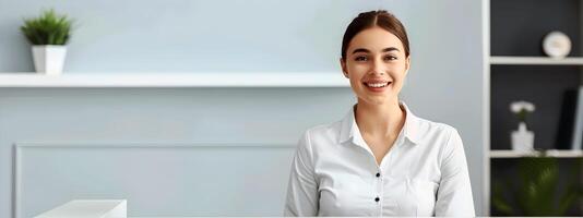 Cheerful Front Desk Associate Excelling in Hospitality Service Professional Business Portrait photo