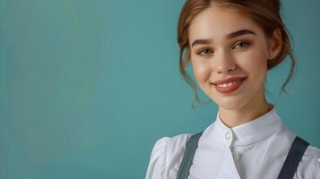 Happy Young Hotel Receptionist Providing Exceptional Guest Services with a Genuine Smile photo