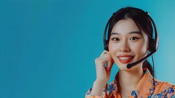 Happy Young Customer Support Representative Excels in Colorful Workspace photo